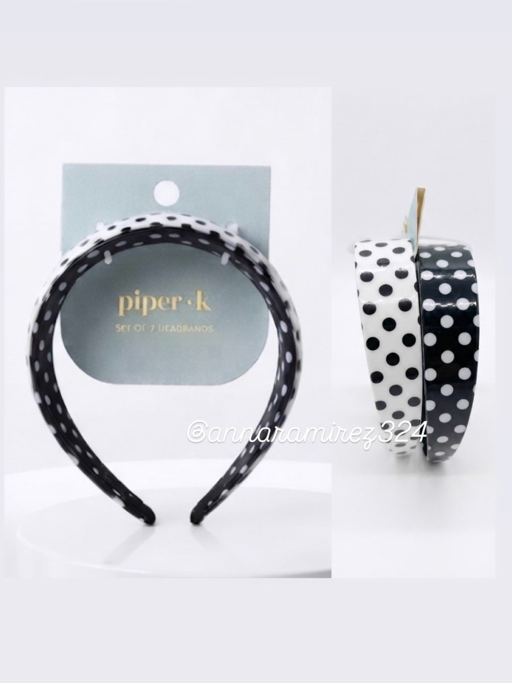 NWT ⚜️🖤⚜️ Piper K Black & White Polka Dot Headbands Set of 2